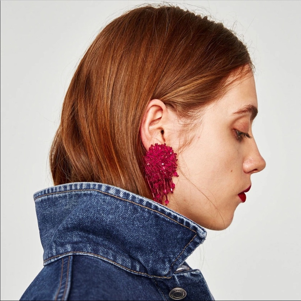 Beaded Raspberry Pink Stud Earrings